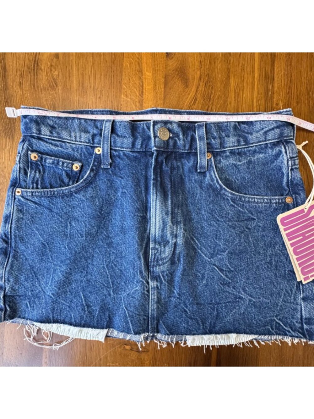 MOTHER Fun Dip Micro Mini Denim Skirt Womens 25 NWT Raw Hem Snap Crackle Pop NEW - Picture 13 of 16